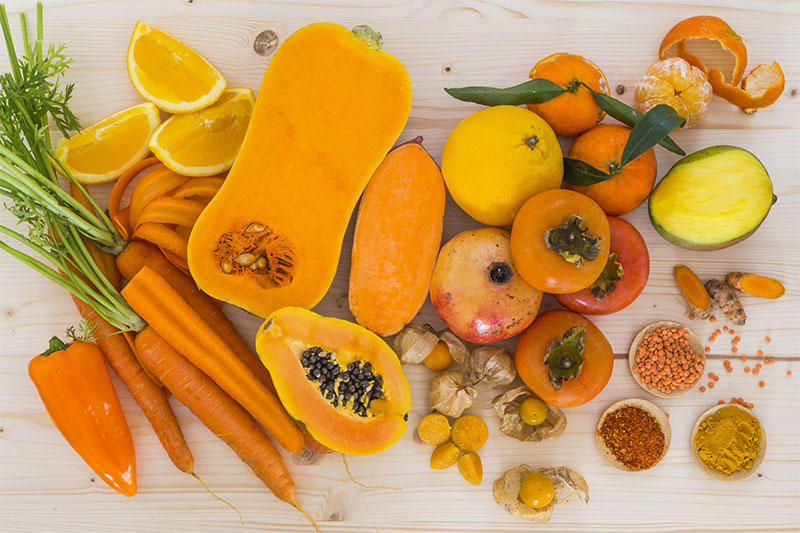 Orange fruits and vegetables
