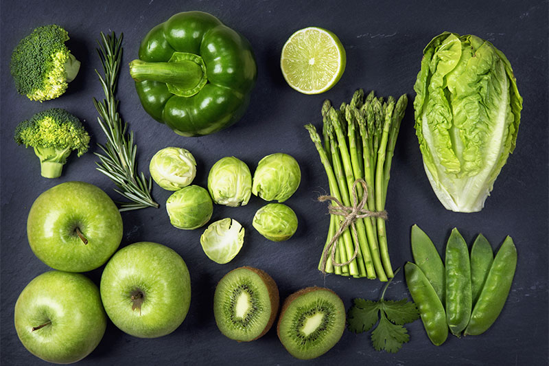 Green fruit and vegetables