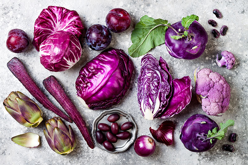 Violet fruits and vegetables